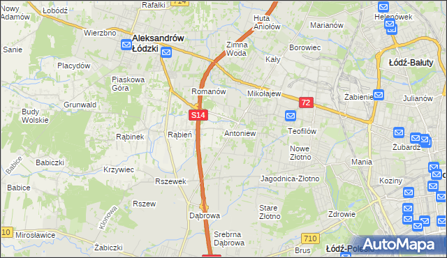 mapa Antoniew gmina Aleksandrów Łódzki, Antoniew gmina Aleksandrów Łódzki na mapie Targeo