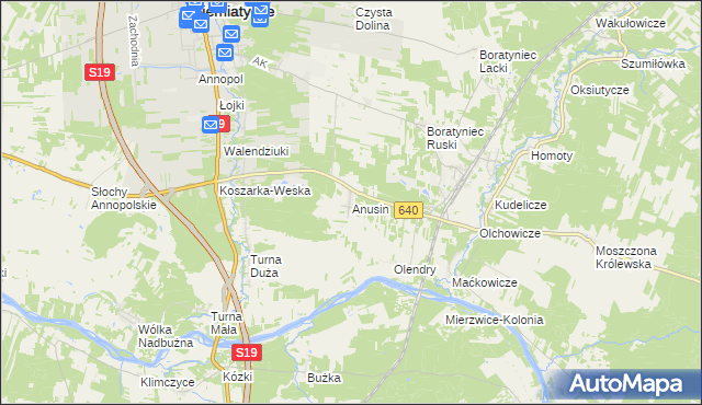mapa Anusin gmina Siemiatycze, Anusin gmina Siemiatycze na mapie Targeo