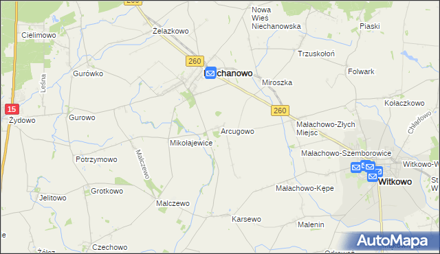 mapa Arcugowo, Arcugowo na mapie Targeo