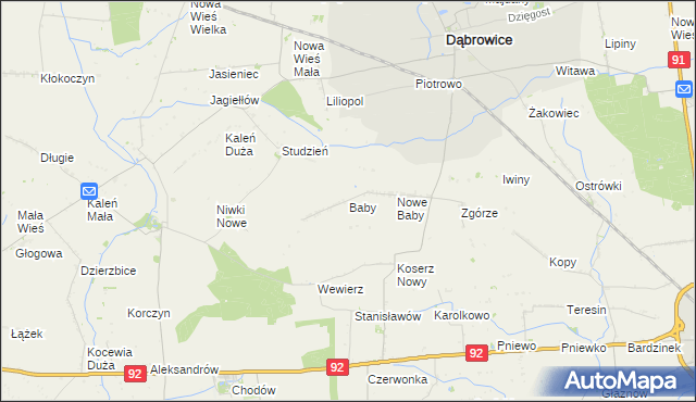mapa Baby gmina Dąbrowice, Baby gmina Dąbrowice na mapie Targeo