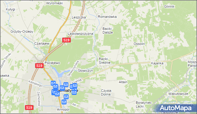 mapa Baciki Średnie, Baciki Średnie na mapie Targeo