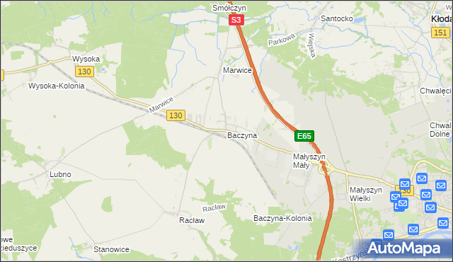 mapa Baczyna gmina Lubiszyn, Baczyna gmina Lubiszyn na mapie Targeo