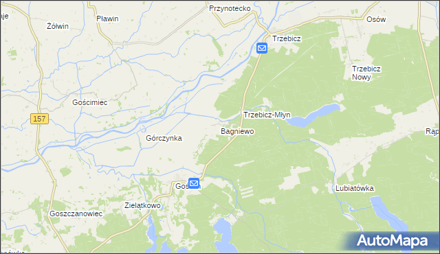 mapa Bagniewo gmina Drezdenko, Bagniewo gmina Drezdenko na mapie Targeo