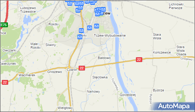 mapa Bałdowo gmina Tczew, Bałdowo gmina Tczew na mapie Targeo