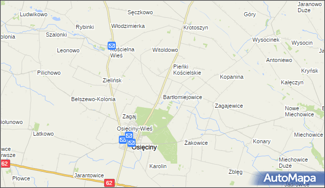 mapa Bartłomiejowice gmina Osięciny, Bartłomiejowice gmina Osięciny na mapie Targeo