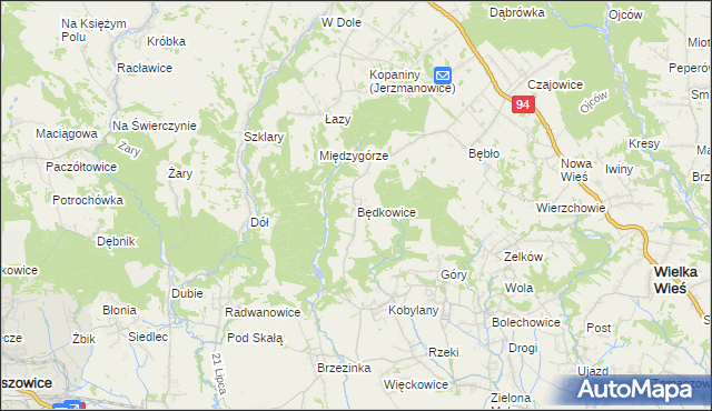 mapa Będkowice gmina Wielka Wieś, Będkowice gmina Wielka Wieś na mapie Targeo