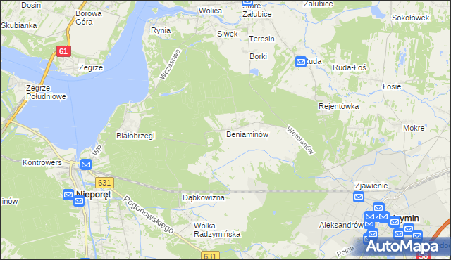 mapa Beniaminów gmina Nieporęt, Beniaminów gmina Nieporęt na mapie Targeo