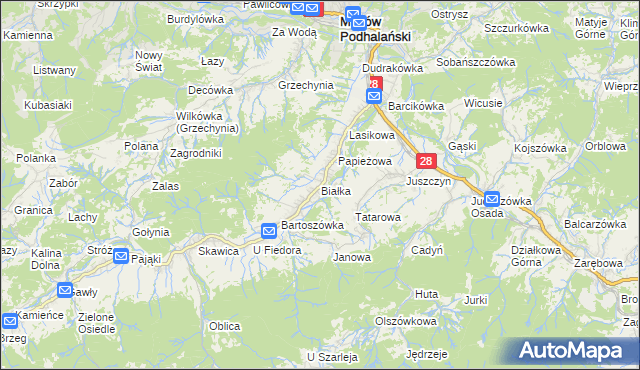 mapa Białka gmina Maków Podhalański, Białka gmina Maków Podhalański na mapie Targeo