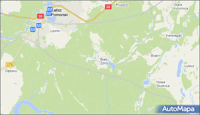 mapa Biały Zdrój gmina Kalisz Pomorski, Biały Zdrój gmina Kalisz Pomorski na mapie Targeo