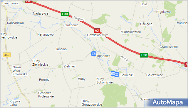 mapa Bieganowo gmina Kołaczkowo, Bieganowo gmina Kołaczkowo na mapie Targeo