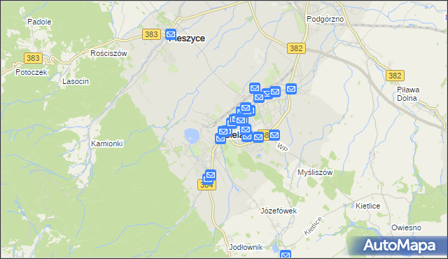 mapa Bielawa powiat dzierżoniowski, Bielawa powiat dzierżoniowski na mapie Targeo