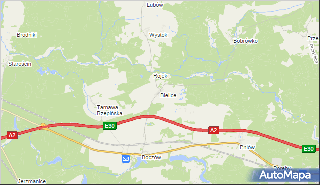 mapa Bielice gmina Torzym, Bielice gmina Torzym na mapie Targeo