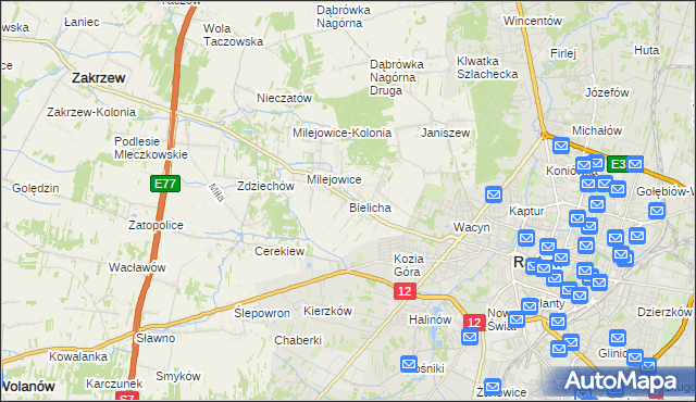 mapa Bielicha, Bielicha na mapie Targeo