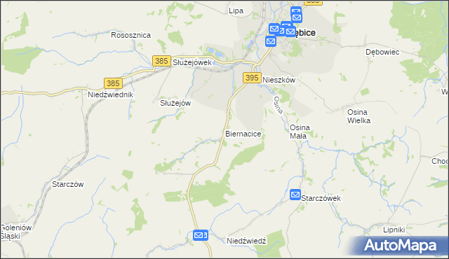 mapa Biernacice gmina Ziębice, Biernacice gmina Ziębice na mapie Targeo