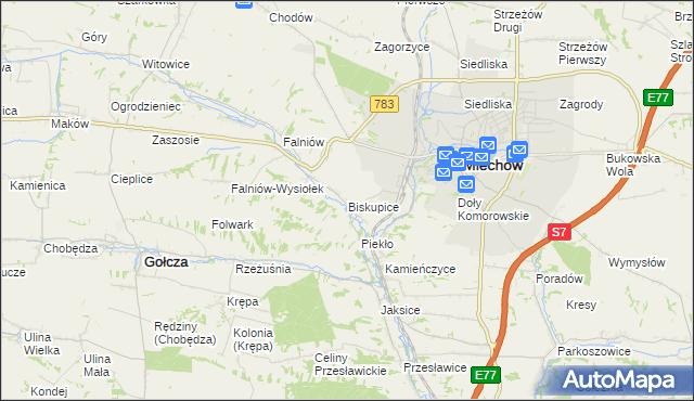 mapa Biskupice gmina Miechów, Biskupice gmina Miechów na mapie Targeo