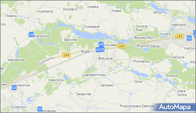 mapa Biskupice gmina Pobiedziska, Biskupice gmina Pobiedziska na mapie Targeo