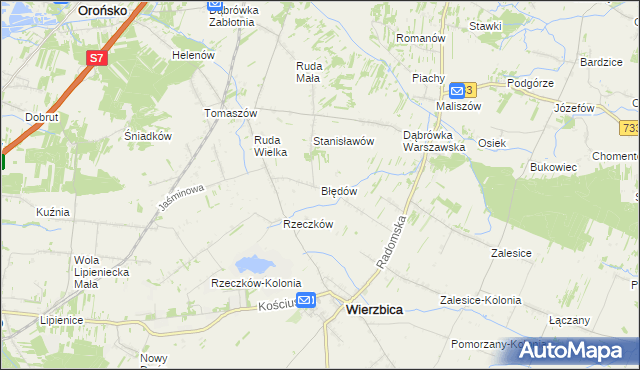 mapa Błędów gmina Wierzbica, Błędów gmina Wierzbica na mapie Targeo