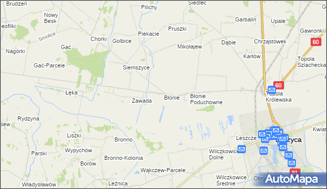 mapa Błonie gmina Łęczyca, Błonie gmina Łęczyca na mapie Targeo