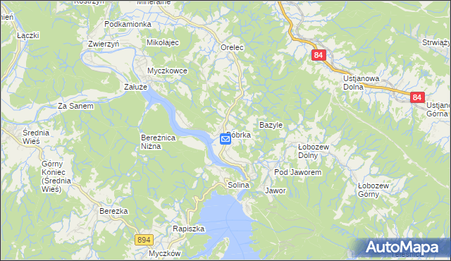 mapa Bóbrka gmina Solina, Bóbrka gmina Solina na mapie Targeo