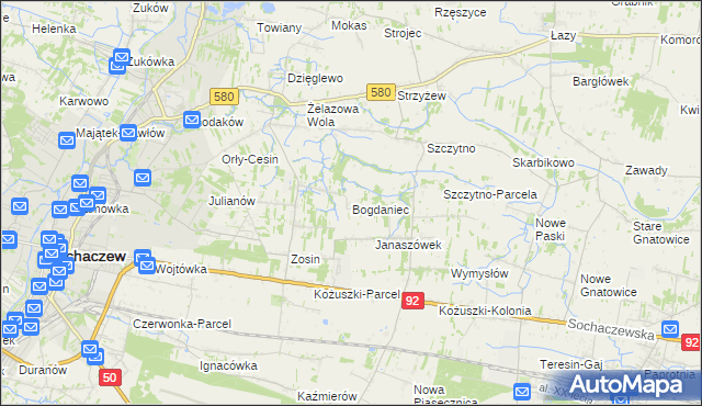 mapa Bogdaniec gmina Sochaczew, Bogdaniec gmina Sochaczew na mapie Targeo