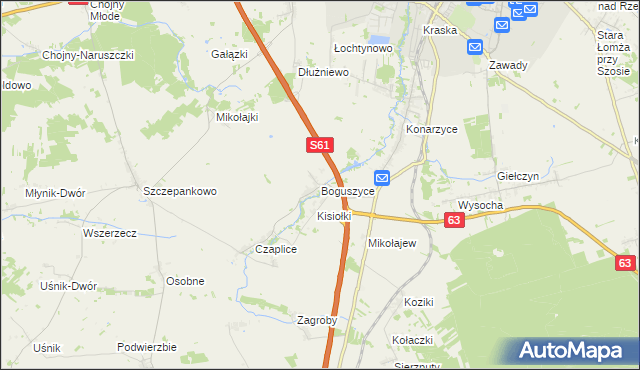 mapa Boguszyce gmina Łomża, Boguszyce gmina Łomża na mapie Targeo