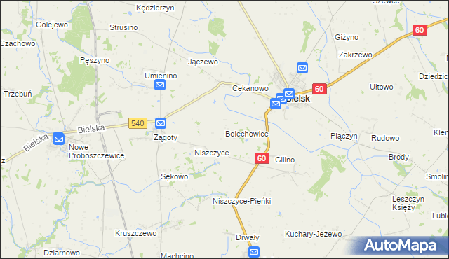 mapa Bolechowice gmina Bielsk, Bolechowice gmina Bielsk na mapie Targeo