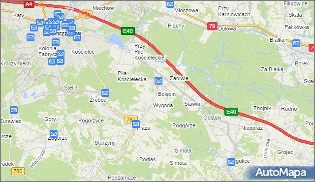 mapa Bolęcin gmina Trzebinia, Bolęcin gmina Trzebinia na mapie Targeo