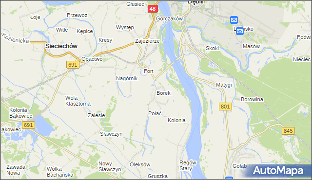 mapa Borek gmina Gniewoszów, Borek gmina Gniewoszów na mapie Targeo