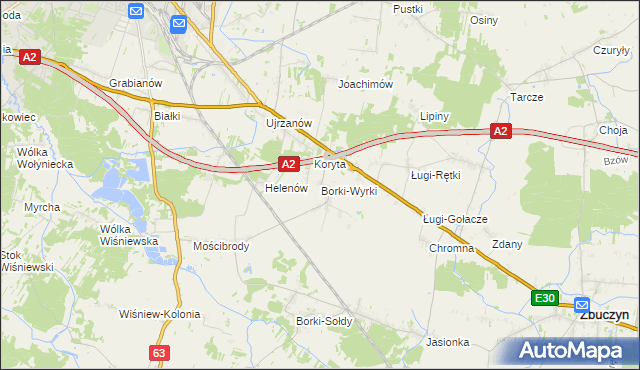 mapa Borki-Wyrki, Borki-Wyrki na mapie Targeo