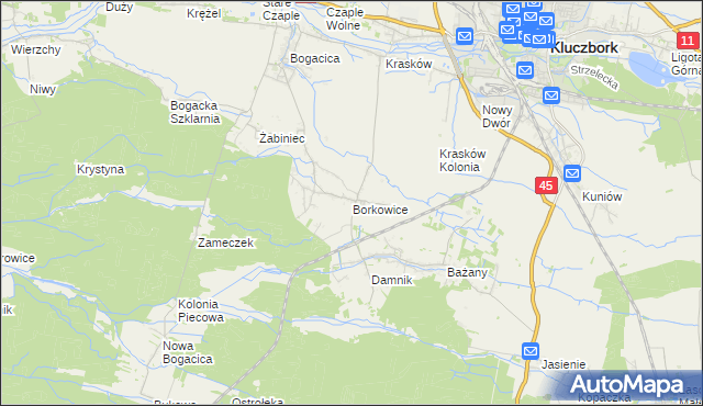 mapa Borkowice gmina Kluczbork, Borkowice gmina Kluczbork na mapie Targeo