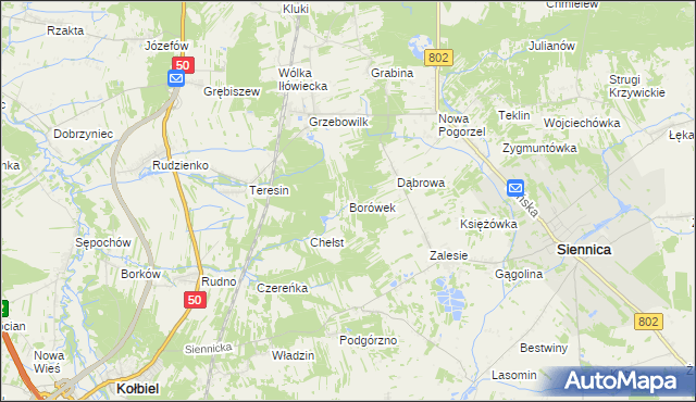 mapa Borówek gmina Siennica, Borówek gmina Siennica na mapie Targeo