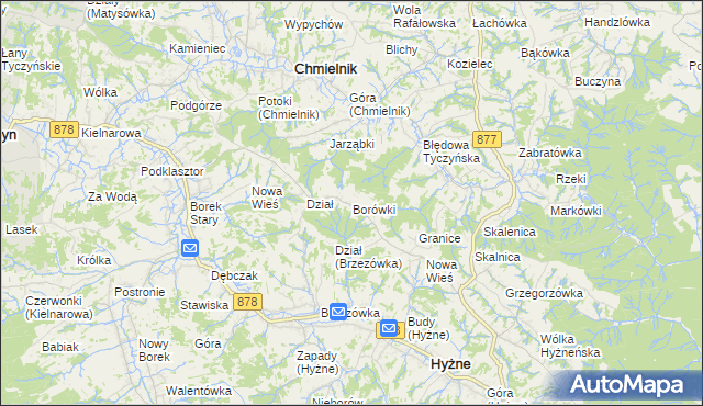mapa Borówki gmina Chmielnik, Borówki gmina Chmielnik na mapie Targeo