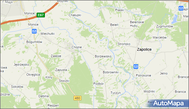 mapa Borzewisko gmina Sieradz, Borzewisko gmina Sieradz na mapie Targeo