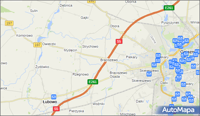 mapa Braciszewo, Braciszewo na mapie Targeo