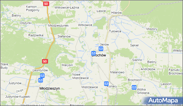 mapa Brochów powiat sochaczewski, Brochów powiat sochaczewski na mapie Targeo