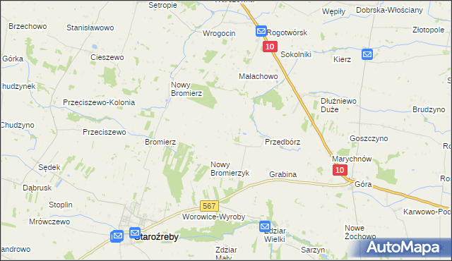 mapa Bromierzyk gmina Staroźreby, Bromierzyk gmina Staroźreby na mapie Targeo