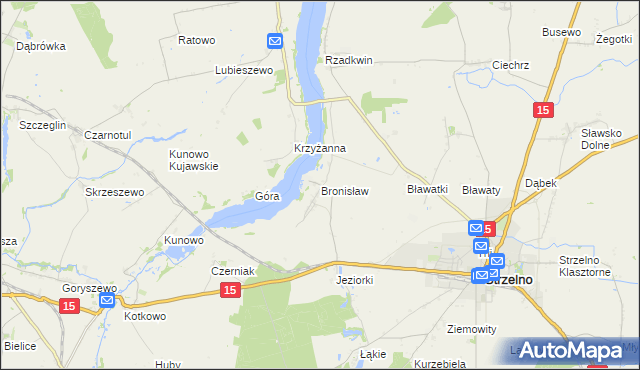 mapa Bronisław gmina Strzelno, Bronisław gmina Strzelno na mapie Targeo