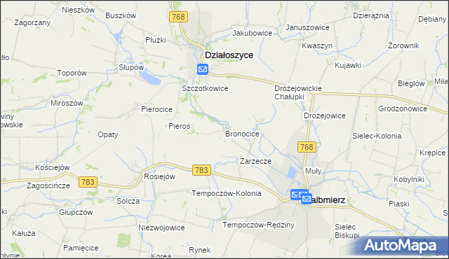 mapa Bronocice, Bronocice na mapie Targeo