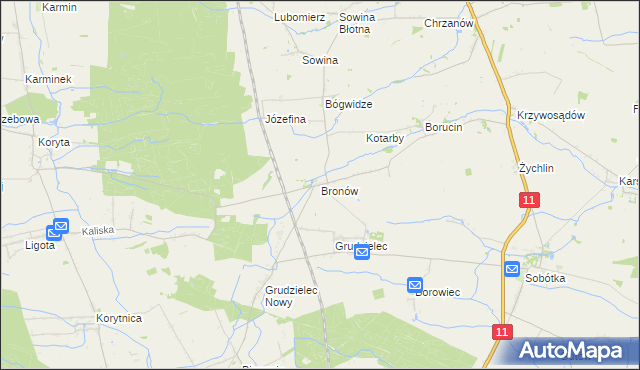 mapa Bronów gmina Pleszew, Bronów gmina Pleszew na mapie Targeo