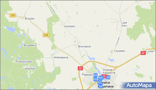 mapa Bronowice gmina Strzelce Krajeńskie, Bronowice gmina Strzelce Krajeńskie na mapie Targeo