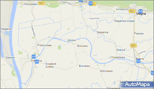 mapa Bronowo gmina Stegna, Bronowo gmina Stegna na mapie Targeo