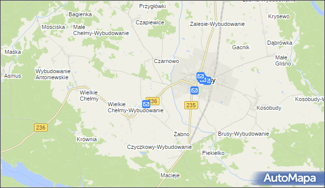 mapa Brusy-Jaglie, Brusy-Jaglie na mapie Targeo