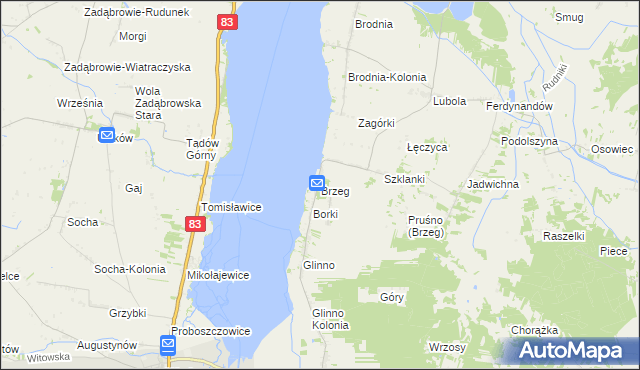 mapa Brzeg gmina Pęczniew, Brzeg gmina Pęczniew na mapie Targeo