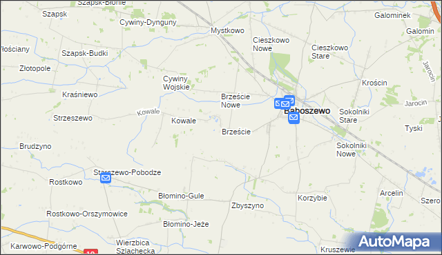 mapa Brzeście gmina Baboszewo, Brzeście gmina Baboszewo na mapie Targeo