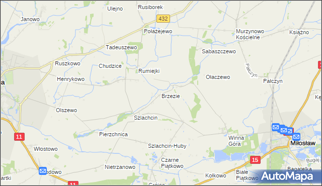 mapa Brzezie gmina Środa Wielkopolska, Brzezie gmina Środa Wielkopolska na mapie Targeo
