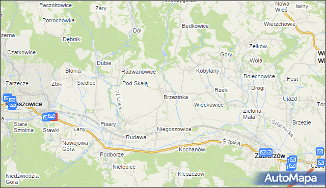 mapa Brzezinka gmina Zabierzów, Brzezinka gmina Zabierzów na mapie Targeo