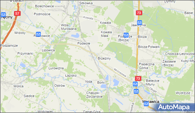 mapa Brzeziny gmina Morawica, Brzeziny gmina Morawica na mapie Targeo
