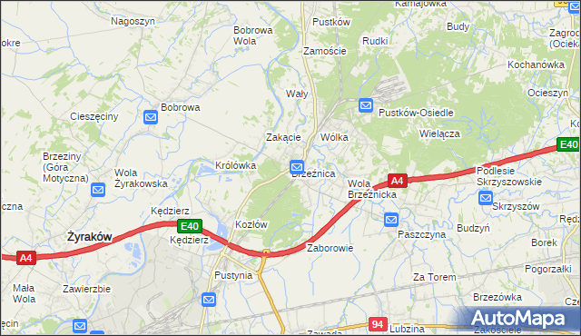 mapa Brzeźnica gmina Dębica, Brzeźnica gmina Dębica na mapie Targeo
