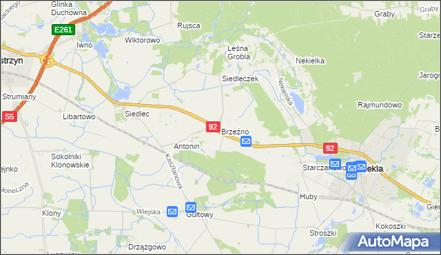 mapa Brzeźno gmina Kostrzyn, Brzeźno gmina Kostrzyn na mapie Targeo