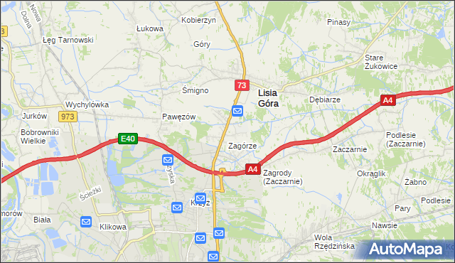 mapa Brzozówka gmina Lisia Góra, Brzozówka gmina Lisia Góra na mapie Targeo